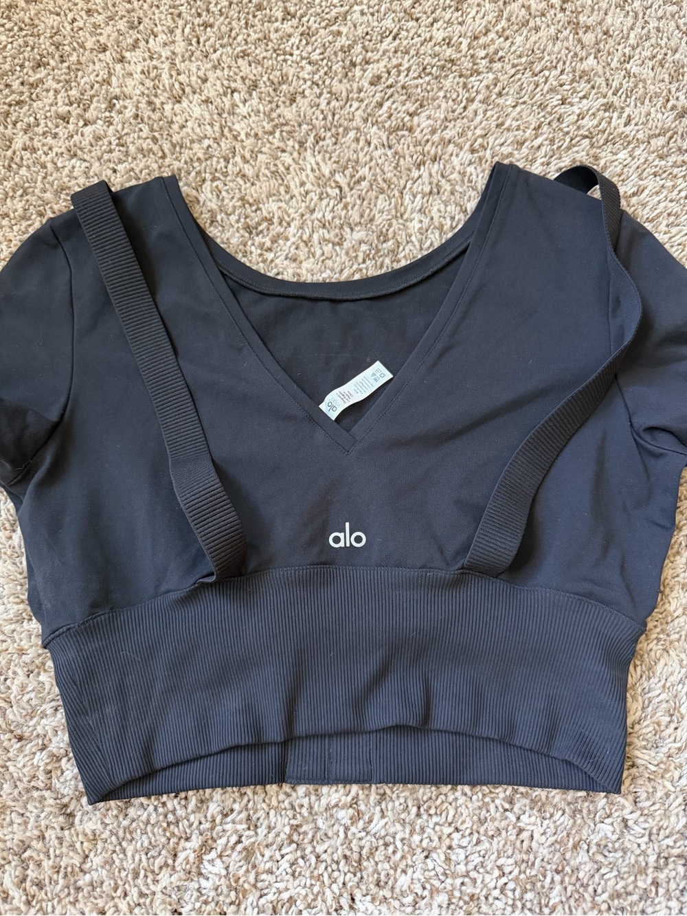 ALO Yoga Black V-Neck Ribbed Sports Top